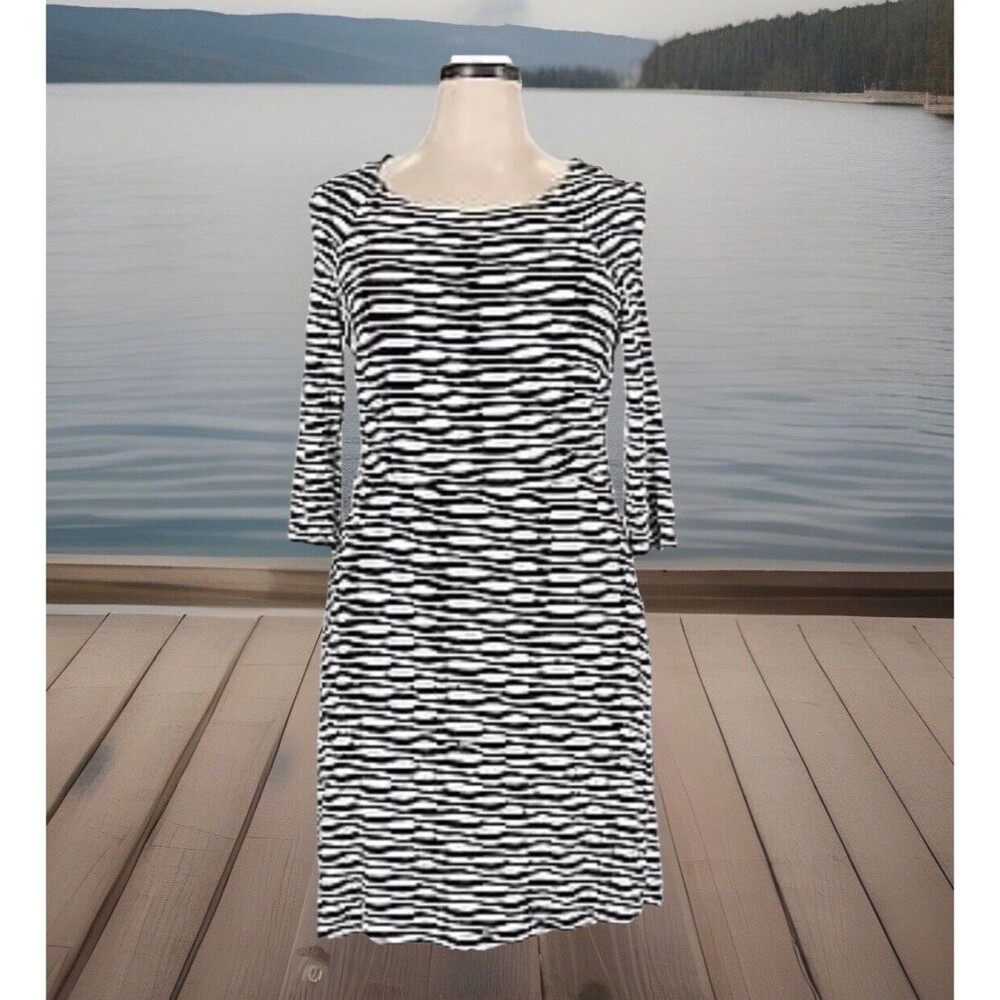 EUC BEIGE BY ECI DRESS TEXTURED STRIPED FABRIC FITTED CHIC - SIZE‎ 14